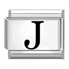 Quiges - 9mm Italian Style Charm Link Module Stainless Steel Laser Alphabet Letter J for Italian Style Bracelets