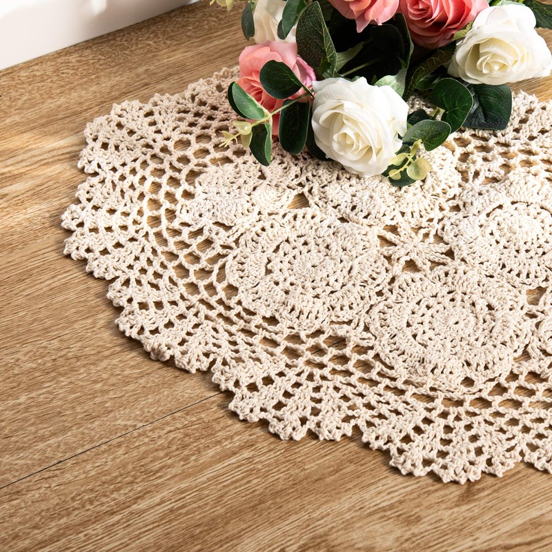 Feyarl 2 Pcs Crochet Cotton Lace Table Placemats Handmade Doilies,
