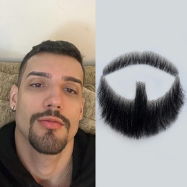WSTAR Fake Beard Realistic Mustache 100% Human Hair Costume Facial Hair Fake Goatee Mustache Full Hand Tied Lace Fake Mustache for Halloween Drama Party Movie Cosplay(Black-03)