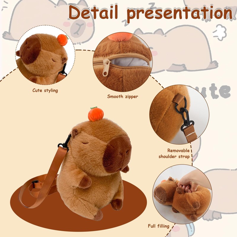 TIVUNORON Capybara Plush Backpack, Capybara Cute Backpack, Plush Doll Backpack