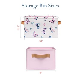 MY LITTLE ZONE 2 Pack Kids Storage Bins Including Butterfly Basket and Pink Basket - Baby Hamper for Nursery Girl - Collapsible Baskets for Toys, Diaper, Baby Shower Gifts - 8" x 5.2" x 10"