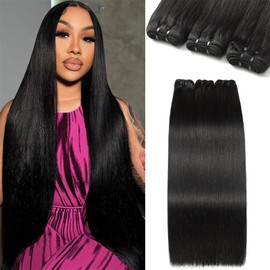 Human Hair Bundles 18 20 22 Inch Straight Bundles Human Hair 100% Brazilian Hair Extensions Quick Weave Raw Natural Black