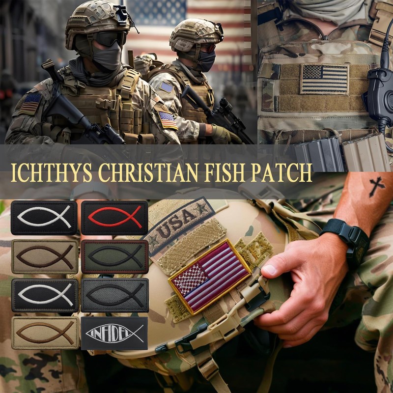 EmWoot 8PCS Fish Patch Ichthys Jesus Fish Patch Embroidered Tactical