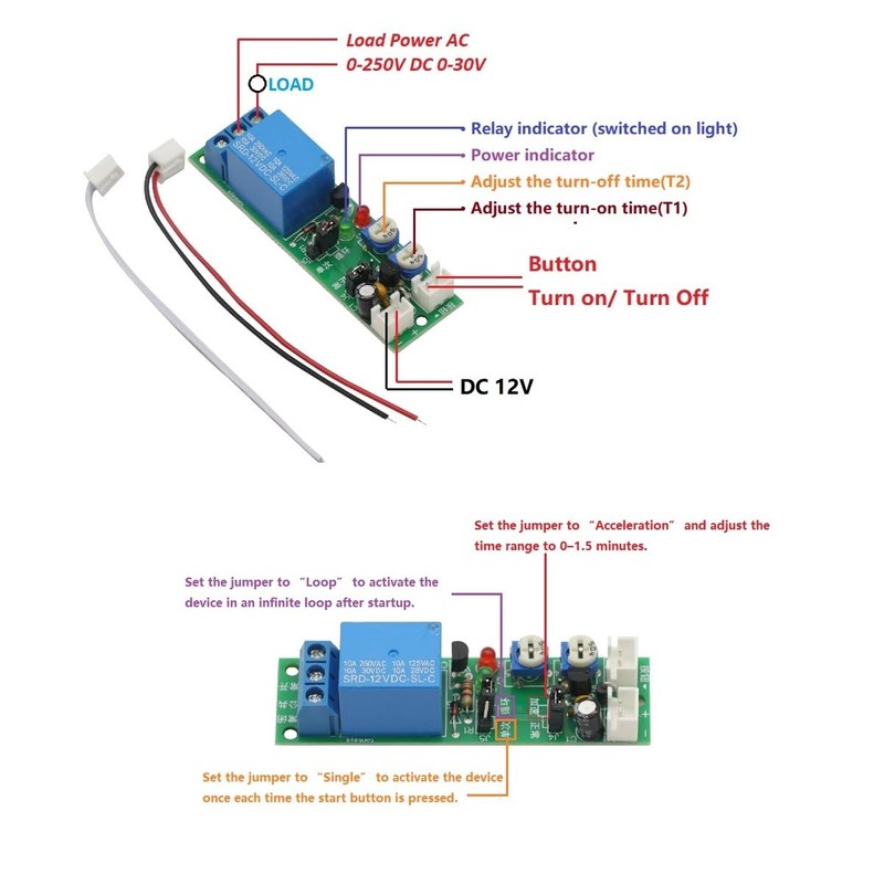 Adjustable Cycle Timer Delay On/Off Switch Power Supply Relay Shield