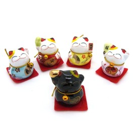 Starlet24 Set of 5 Chinese Lucky Cats Ceramic Decorative Lucky Charm Waving Cats 131072