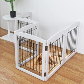 ZJSF ZJSF Freestanding Foldable Extra Wide Wooden White Indoor Puppy Gate - Tall Dog Fence with 3 Panels