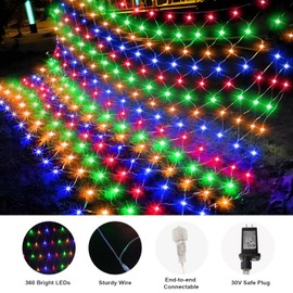 (New) Outdoor Christmas Lights, 12x5Ft Large Net Mesh Lights, 360 LED Chrsitmas Net Lights, 8 Light Modes Outdoor Decoration Lights for Christmas, Camper, Lawn, Yard, Fence - Multicolored
