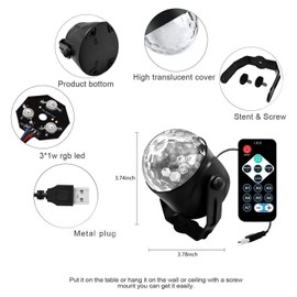 Disco Ball Disco Light Party Light 360° Swivelling 3W 7 Colours RGB with Remote Control Ideal for Light Shows, Family Birthday Parties, Christmas and More
