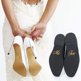 P015 Shoe Stickers Wedding Set Shoe Stickers "I Do" and "Me Too" for Bride and Groom Stickers Shoe Stickers (Gold)