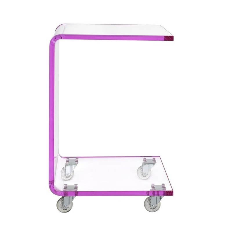 BOWERY HILL Modern Acrylic Plastic Snack Table in Pink/Clear