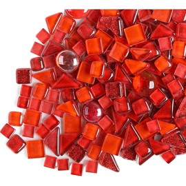 500g Irregular Crystal Mosaic Tiles, Small Particle Paint, Stickers, Crystal Glass Tiles, Crystal Crafts for DIY Handmade Decorative Materials (Red Series)