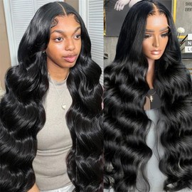 MSGEM Full 13x6 Body Wave HD Lace Front Wigs Human Hair 180 Density 28 inch 13x6 Full Lace Frontal Wig 14A Body Wave Transparent Lace Front Wigs for Women Pre Plucked Bleached Knots Natural Color