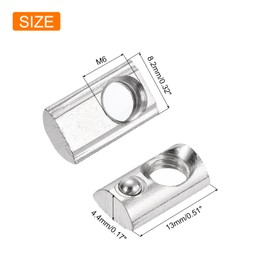 sourcing map 50Pcs M6 T Spring Nut Fastener Carbon Steel Nickel Plated Half Round Roll in Spring T Slot Nuts for T-Slot Aluminum Profile 3D Printer, CNC Router 2020 Series