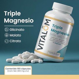 Vitalöm Triple Magnesio - Glicinato, Malato y Citrato | 180 Cápsulas, Máxima Absorción, Citrato de Magnesio, Suplemento Alimenticio