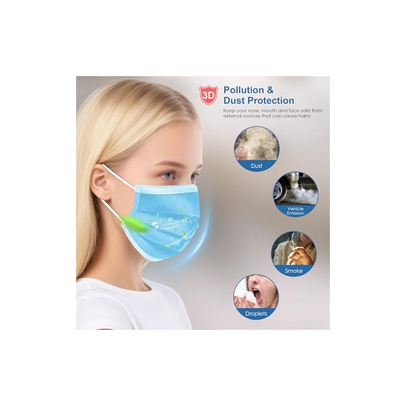 500 Pcs Blue Disposable Face Masks, 3 Ply Face Masks