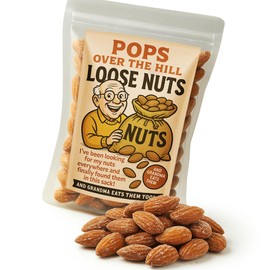 Pops' Over-The-Hill Loose Nuts Funny Birthday Gag Gift for Grandpa or Dad, Salty Roasted Almond Snack Sack, Retirement Gift for Men, Made in USA, Grandma Approved