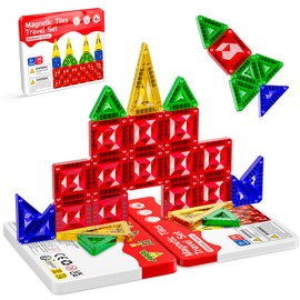 Zupooko Mini Magnetic Tiles Travel Set, 26PCS Travel Magnetic Tile, Portable Magnetic Tiles for Kids Ages 4-8, Magnetic Building Tiles for Children Birthday Gifts