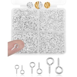 FIVEIZERO 600pcs FIVEIZERO Small Screw Eye Pins for Jewelry Making & DIY Crafts, Mini Eyelet Screws for Art Projects & Bead Charms, Tiny Eye Hooks & Screw Eyes for Crafts (Gold & Silver, 3 Sizes)