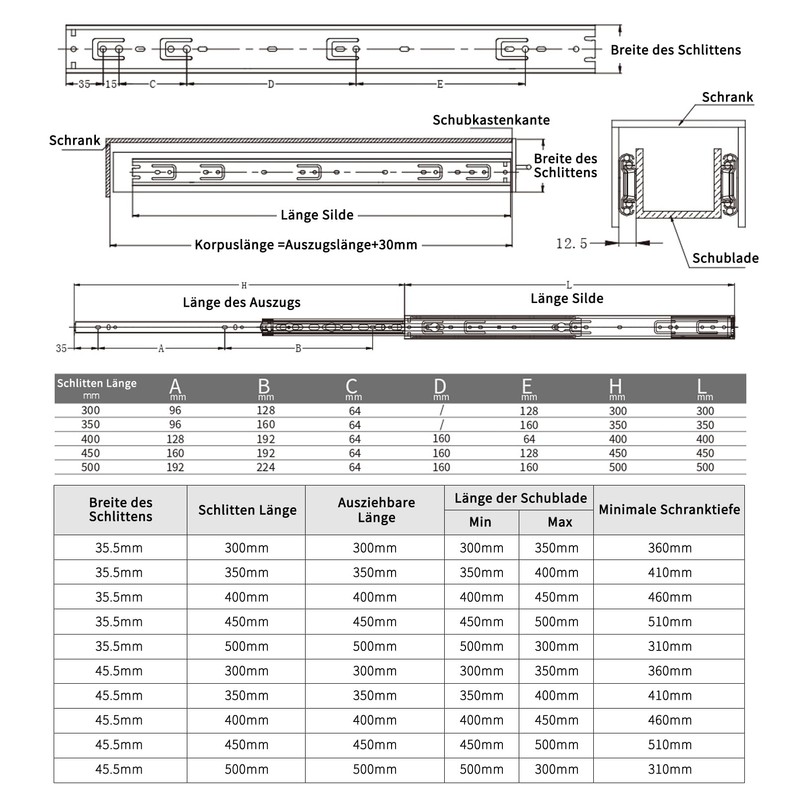 Full Extension Drawers up to 45 kg Telescopic Rail Telescopic