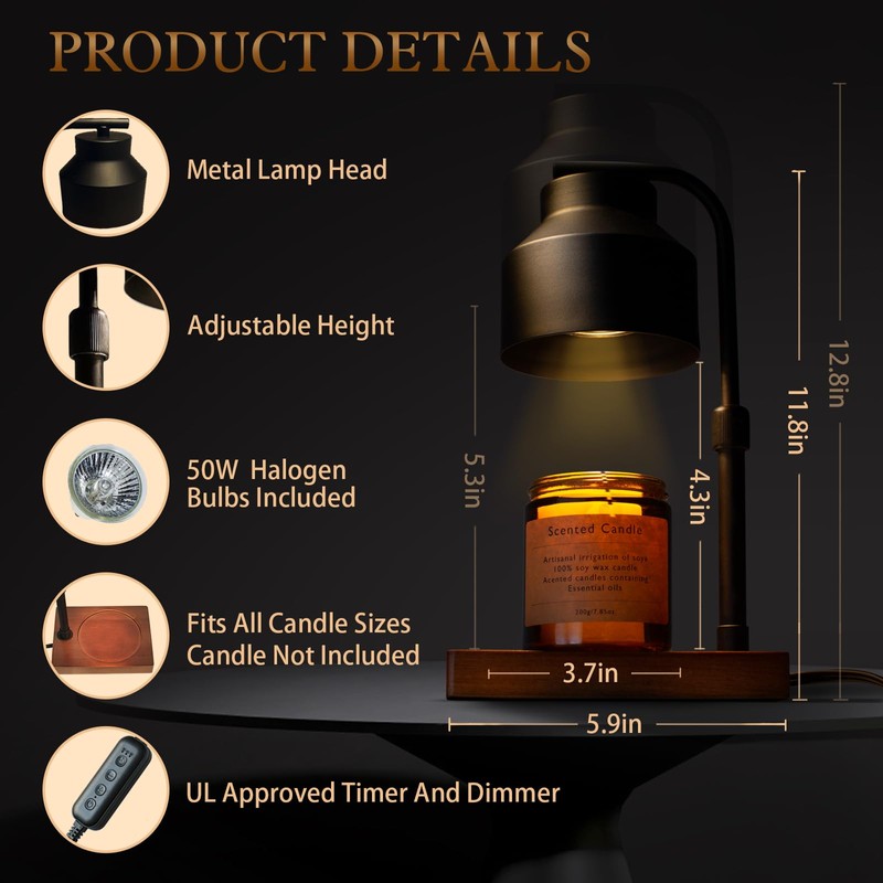 JAMZEL Candle Warmer Lamp with Timer,Dimmable Electric Candle Lamps Warmer,Home