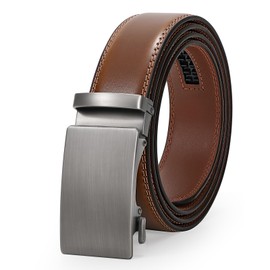 JASGOOD Men Leather Ratchet Sliding Suit Belt with Automatic Buckle 3.5cm Wide，Brown