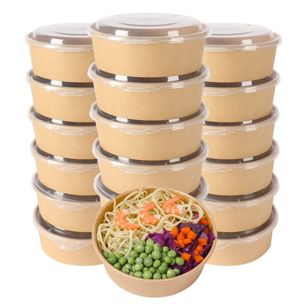JAYEEY 17OZ Disposable Kraft paper bowls with lids, Food containers Soup Bowls Party Supplies Treat Bowls 50 PACK