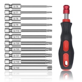 Torx Bit Set, 100mm Torx Screwdriver Bit Sets 11pcs T6-T40 Security Torx Bit Set with Magnetic Screwdriver Handle 1/4 Inch S2 Steel Star Magnetic Screwdrivers Drill Bits Tool