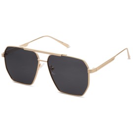 SOJOS Retro Oversized Square Polarised Sunglasses for Women Men Vintage Shades UV400 Classic Large Metal Frame Sunglasses SJ1161, Gold / grey