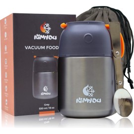 Kimyou food flask 530 | Premium Stainless Steel Vacuum Insulated thermal food container | food flasks for hot food | soup flask | soup containers | vacuum flasks with Bag, brush and spoon Grey