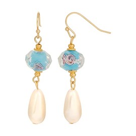 1928 Jewelry Women's Gold Tone Pink Bel Fiore Aqua Bead Faux Pearl Drop Earrings