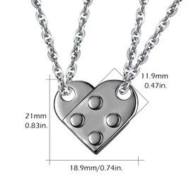 TANGPOET Brick Necklace for Couples Sterling Silver Heart Brick Pendant Necklace Friendship Jewelry Christmas Gifts for Women Men Friend Her