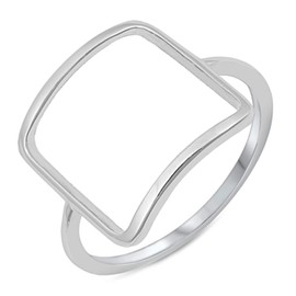 JEWELRITZY Solid 925 Sterling Silver 16.2mm Open Square Geometric Minimalist Ring Size 9