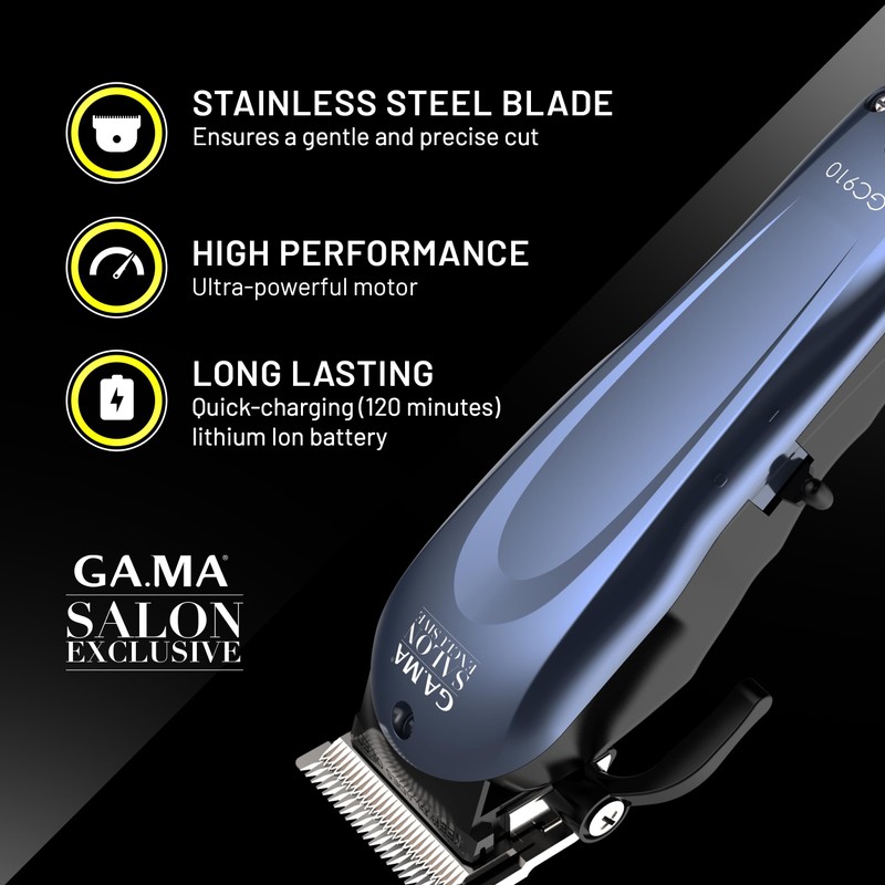 GA.MA GC910 Hair Clipper, Corded or Cordless, Ultra-Sharp Stainless Steel