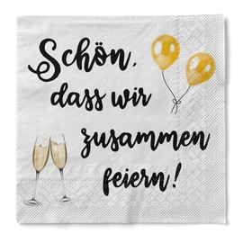 Sovie Disposable Napkins Schön, dass wir zusammen feiern/Sekt 100 Pieces – 33 x 33 cm – Durable, Absorbent – Napkins Birthday & Christmas