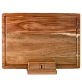 Acacia Wood Cutting Board for Kitchen with Holder, 16x12 Inch Reversible Thick Wooden Chopping Butcher Block Charcuterie Board with Juice Grooves and Handle for Meat, Cheese, Vegetables, Fruits, Bread