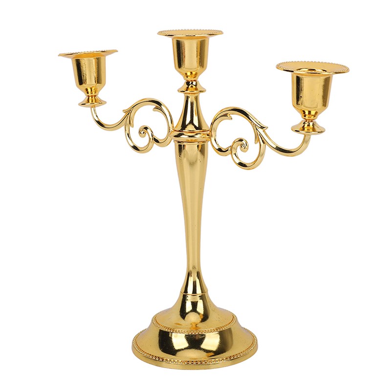 Metal Candle Holder 3 Arms High Gloss Retro Exquisite Candlestick