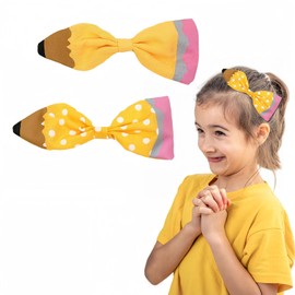 HIFANMM 2Pcs Back to School Hair Clips Yellow Pencil Hair Accessories for Girls Cute Wave Point Bow Hairpins Litter Girls Alligator Hair Barrettes for School Opens Season Students Toddlers Kids Decor