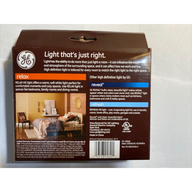 GE 40W Relax LED HD Light Bulb Candelabra Decorative Soft