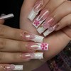 MouyouGlow False Nails Long Square Nude White French 3D Pink
