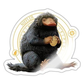 Spreadshirt Fantastic Beasts Niffler Sitting with Coin Sticker, 10 x 10 cm, White Glossy