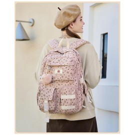 School Backpack with Lunch Box for Teens Girls Women 15.6 Inch Laptop College Backpacks with Lunch Bag Bookbag Set Corduroy Kids Elementary Middle High Bag Students Daypack - Pink Bowknot Set