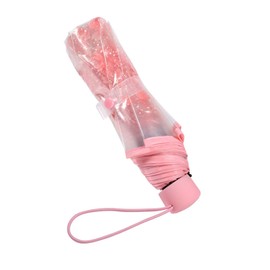Plastic Transparent Folding Light Purple Cherry Flower Blossom Umbrella, Travel Clear Floral Rain Umbrella Outdoor Fashionable Windproof for Adult Kids Girls Princess Women (Pink)