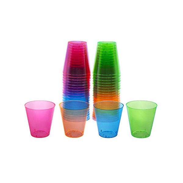 Party Essentials Hard Plastic 2-Ounce Shot/Shooter Glasses, 80-Count, Multi Neon