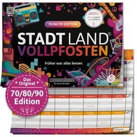 DENKRIESEN - Stadt Land VOLLPFOSTEN® - 70/80/90 Edition - Everything Was Better | Game Pad | Birthday Gift | Family Game | City Country River | DIN A4