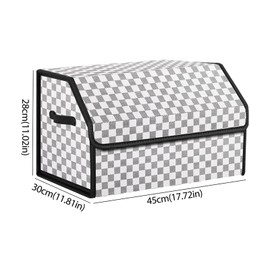 kingmise car organizers and storage for SUV,trunk organizer for sedan, leather foldable sleek box with lid,collapsible cargo bins, tool accessories containers,Chessboard pattern (White grid, Medium)
