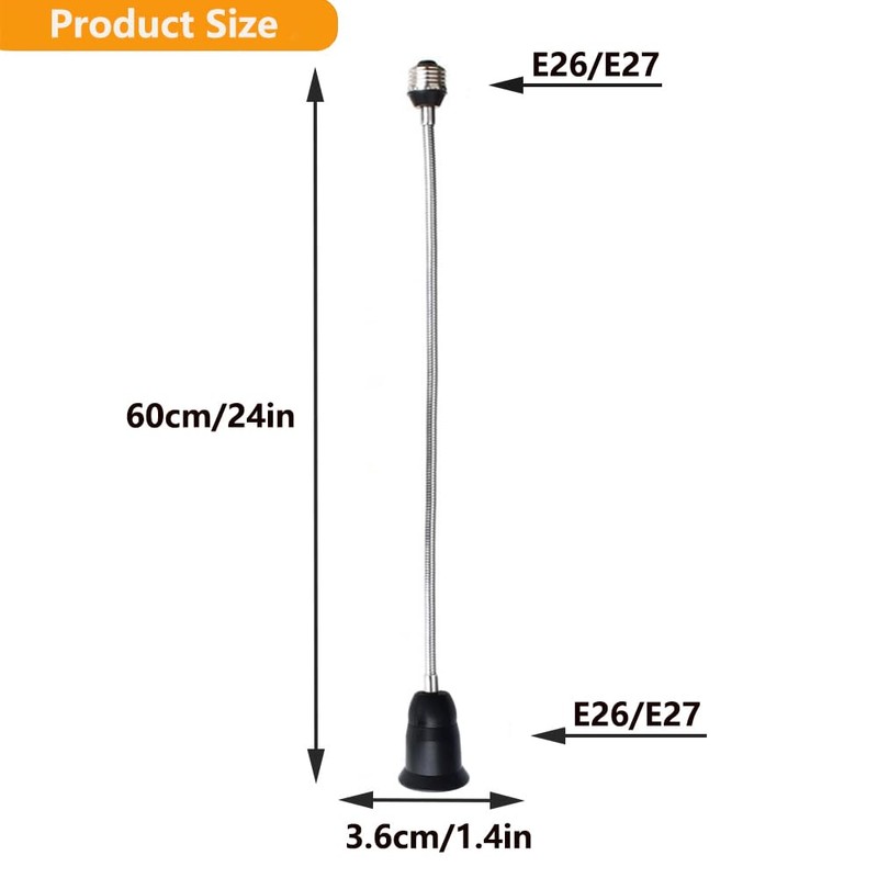 E26/E27 60cm/24 inch Extension Socket Extender Adapter, E26 to E26