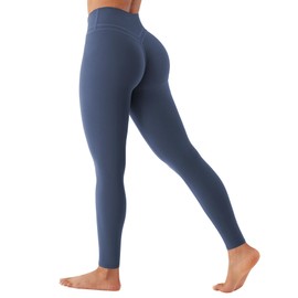 VOYJOY Womens Scrunch Workout Leggings Compression Butt Lifting Mid High Waist 26 Inches Seamless V Back Yoga Pants Navy Blue S