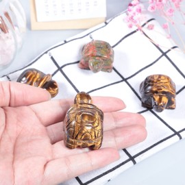 Nupuyai Tiger' Eye Turtle Figurine Ornament, Healing Crystal Energy Statue for Home Decor 1.5"