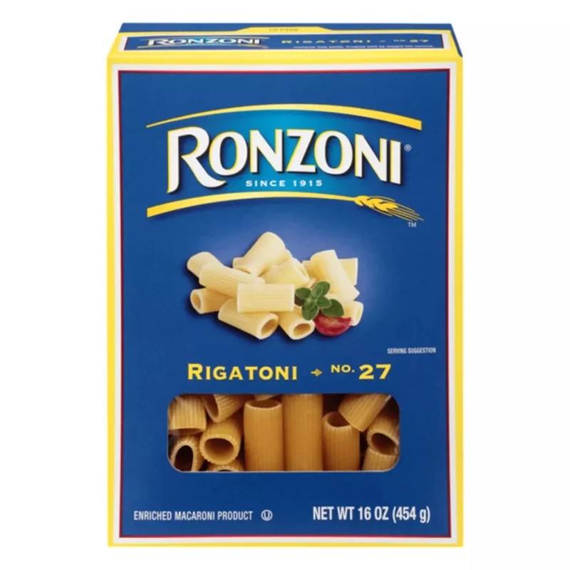 Ronzoni Rigatoni Pasta, Large, Ribbed Tubes 16 Oz. (Pack Of