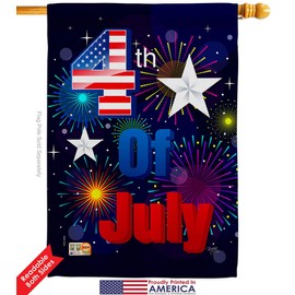 Breeze Decor Fourth of July Fireworks 4th House Flag Dowel Set Patriotic Independence Day BBQ United State American Small Decorative Gift Yard Banner Double-Sided Made in USA 28 X 40